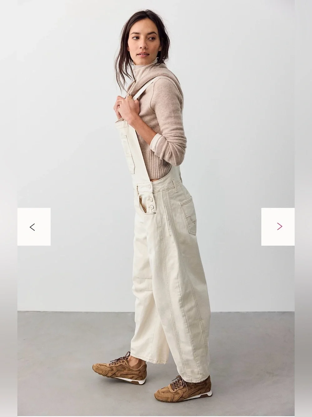 Free People: We the Free Goodluck Barrel Overalls in Milk color